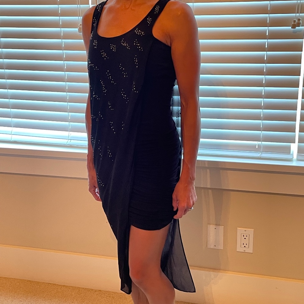 BCBGMAXAZRIA Black Sleeveless Ruched Mini Body Con Dress Size XXS